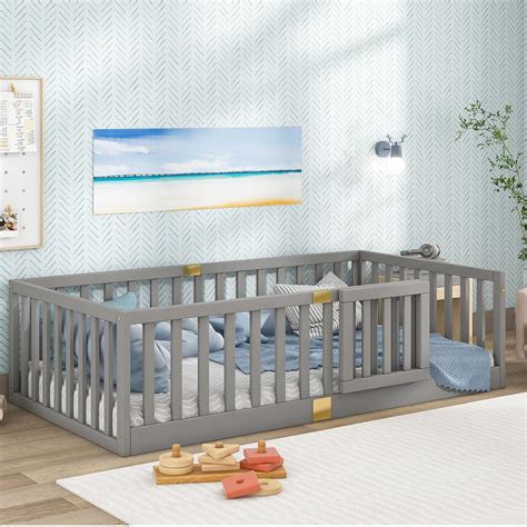 Amazon.com: Tatub Twin Montessori Floor Bed with High Rails, Solid Wood ...