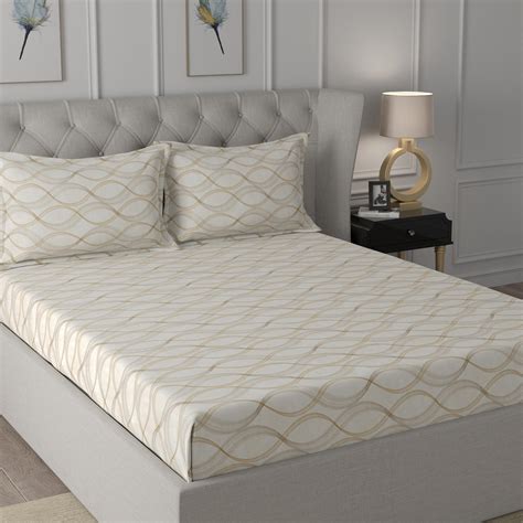 Buy MASPAR Regency Beige Printed Cotton Super King Bedsheet Set ...