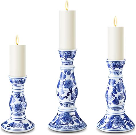 Amazon.com: Soaoo Set of 3 Blue and White Porcelain Ceramic Pillar ...