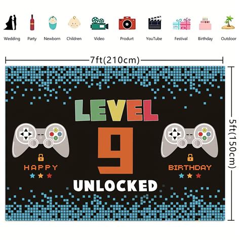 9th Birthday Video Game Party Banner & Level 9 Unlocked Photo Booth ...
