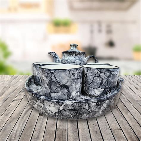 Buy MRITTIKA SHILP Pack of 6 Ceramic | Tea Set | 1 Kettle(600ML) | 1 ...