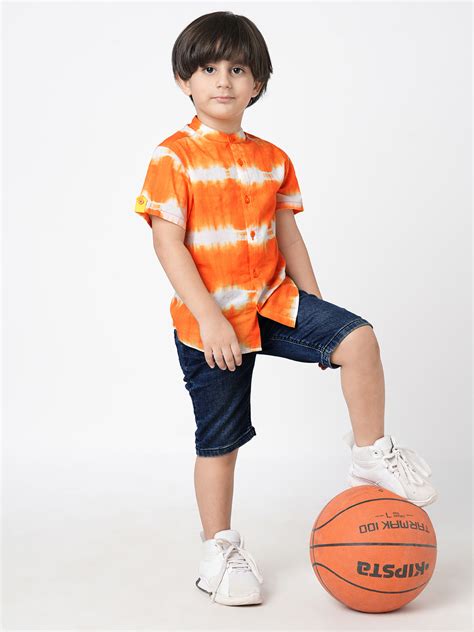 Lil Drama Boys Fusion Tie and Dye Shirt:-Orange – Lildrama