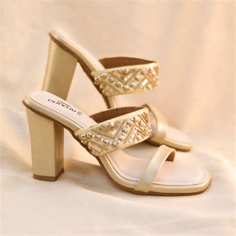 Suroor Golden Sandals | Versatile Ethnic High Heels with Sequins ...