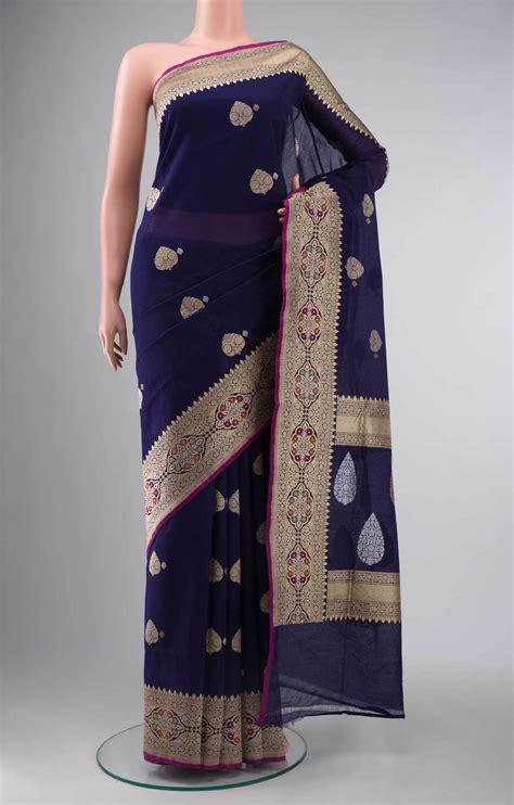 Navy Blue Banarasi Kora Silk Saree – Nalli Silk Sarees Pvt Ltd