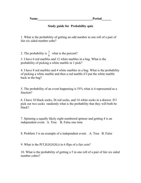 Image result for Probability Study Guide