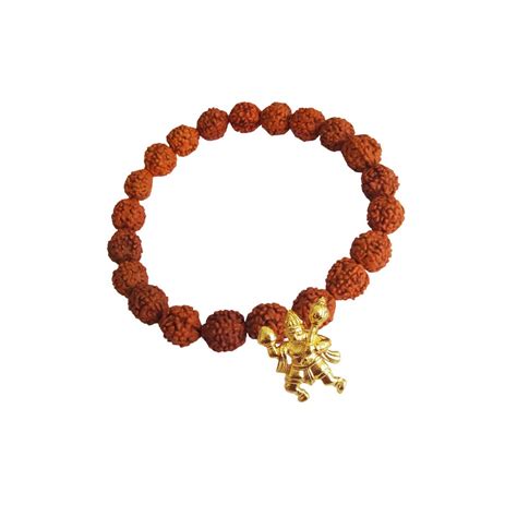 RICH AND FAMOUS Hanuman Charm Brown Golden Brass Wooden Rudraksha ...