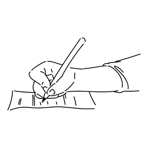 pose of hand is writing using pencil on paper in line art style, sketch ...