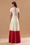Buy Beige Cotton Round Neck Color Blocked Solid Anarkali With Dupatta ...