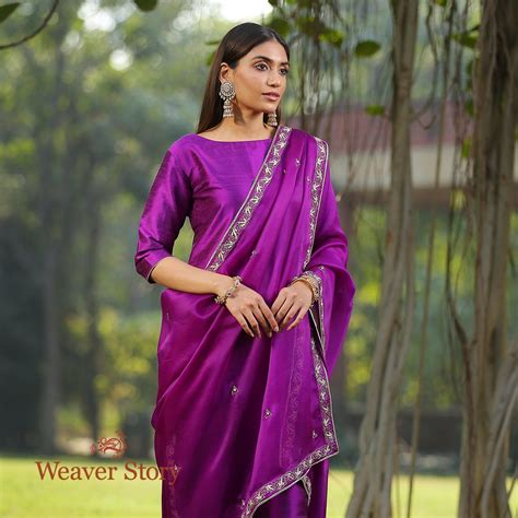 Purple Raw Silk Kurta With Zardozi Detailing and Zardozi Dupatta ...