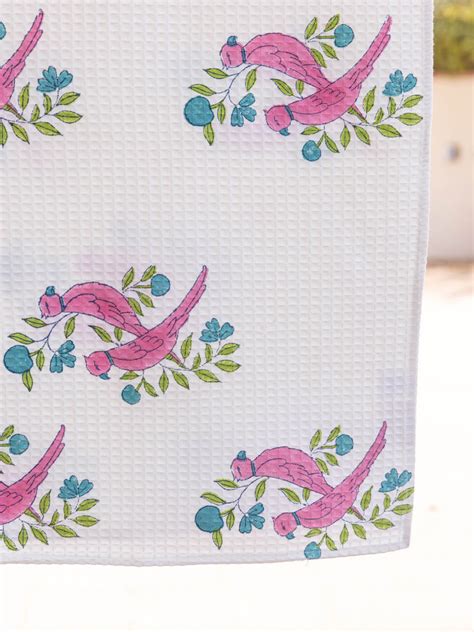 Tota Rani Block Printed Cotton Bath Towel | Pinklay