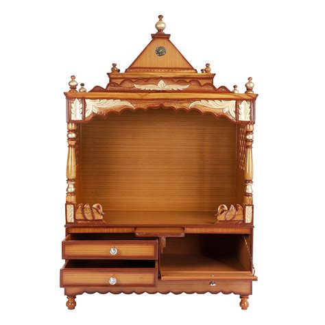 Sacred Large Floor Rested Pooja Mandir for Home (Teak Gold)