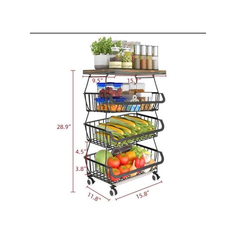 Buy Metal Baskets with Wood Top 4 Tier Stackable Storage Baskets with ...