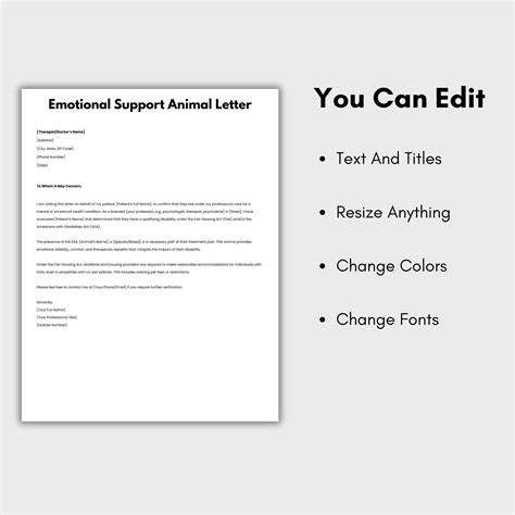 Editable Emotional Support Animal Letter, Printable ESA Letter Template ...