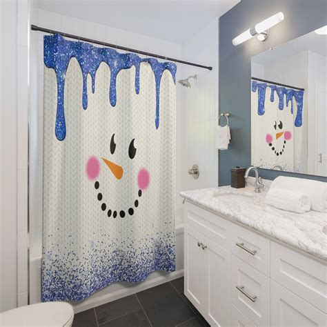 Snowman Face Shower Curtains-christmas Bathroom Curtain-snowman ...