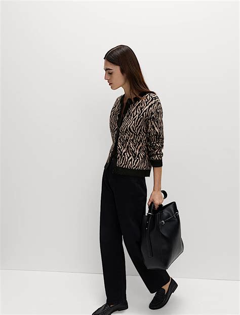 Buy Animal Print Button Front Cardigan With Wool at Marks & Spencer