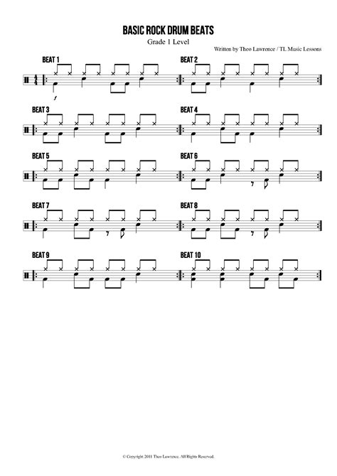 10 Basic Rock Drum Beats | Drums beats, Learn drums, Drum patterns