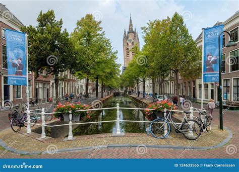 The Oldest Canal in Delft, Netherlands, with a View of the Leaning ...