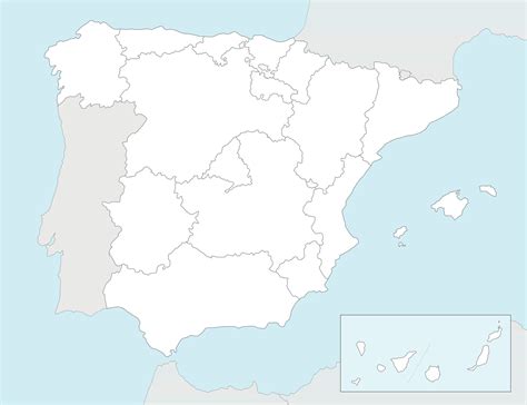 Vector blank map of Spain with regions and territories and ...