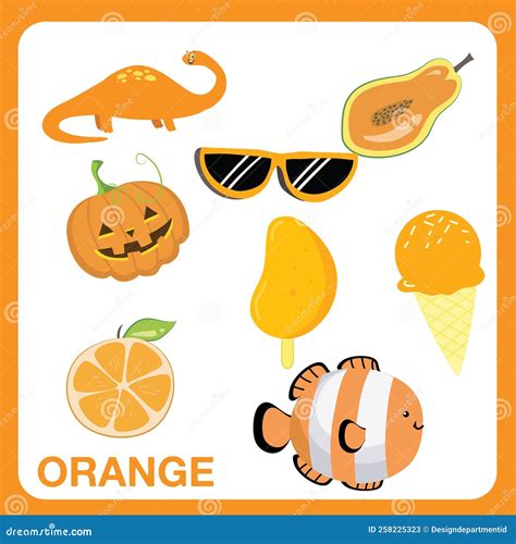 Flashcard of Orange Objects Teaching Kids about Colors Stock Vector ...
