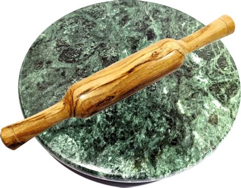 Kedarm Green Marble Roti Maker with Wooden Belan/Green Marble Chakla 10 ...