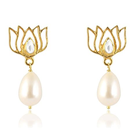 Buy Pearl Drop Gold Plated Lotus Earrings Online - Unniyarcha ...