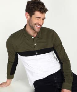 abof by Aditya Birla Men Color Block Casual White, Green Shirt - Buy ...