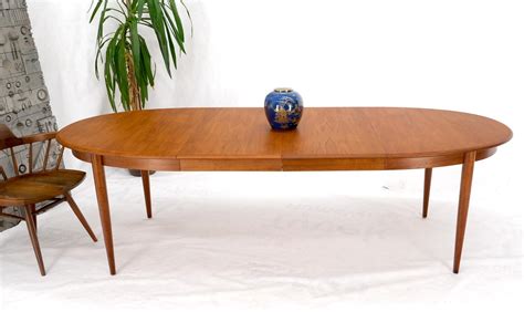 Danish Mid-Century Modern Teak Oval Dining Table w/ Two Extension ...