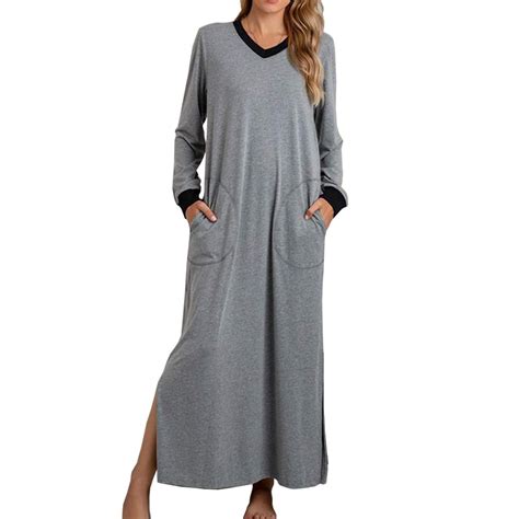 Lolmot Nightgowns for Women Cotton Long Sleeve Split Maxi Dress ...