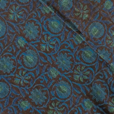 Pure Cotton Doby Dabu Black With Teal Blue Flower Jaal Hand Block Prin ...