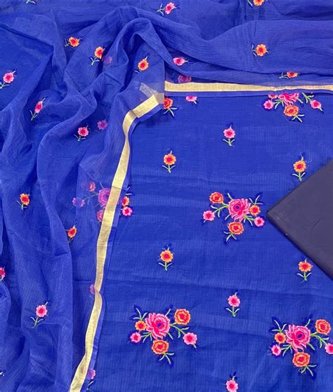 Pure Kota Doriya Embroidery Work Unstitched Suits With Kota Doriya Dup ...