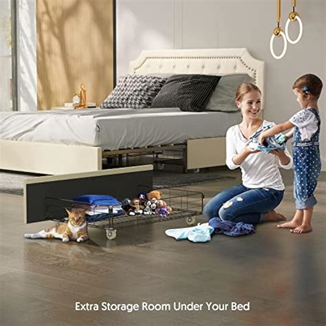 BONSOIR King Size Storage Bed Frame Upholstered Low India | Ubuy