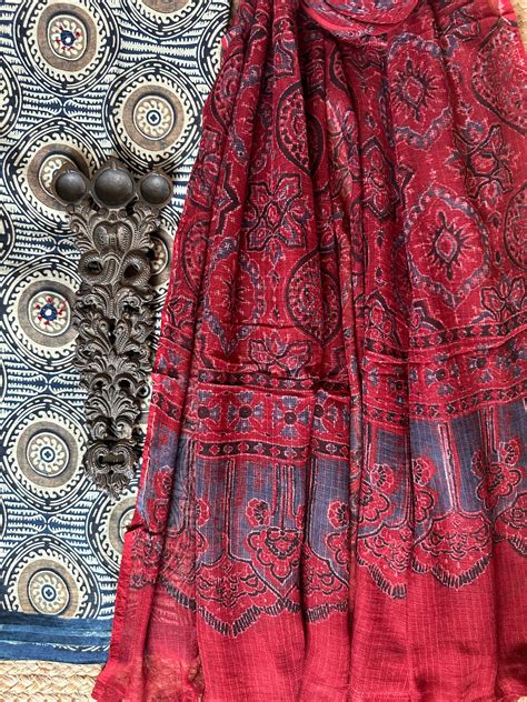 BLUE & BEIGE AJRAKH HANDBLOCK HAND EMBROIDERY KURTA WITH KOTA AJRAKH D ...