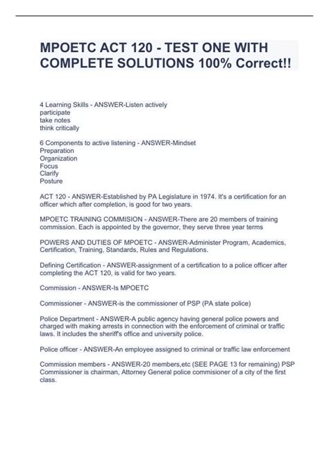 MPOETC ACT 120 - TEST ONE WITH COMPLETE SOLUTIONS 100% Correct ...