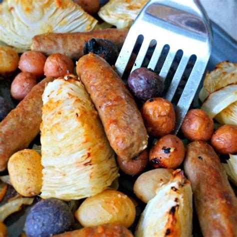 Baked Brats with Cabbage and Potatoes - Easy Sheet Pan Dinner
