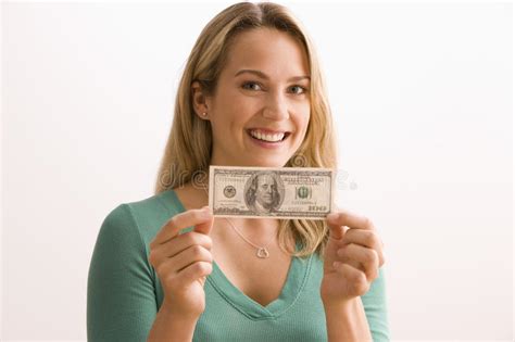 Woman Holding 100 Dollar Bill Stock Photo - Image of cash, long: 14648492