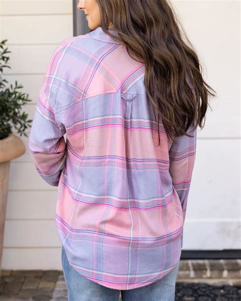Soft Brushed Spring Pink Plaid Shirt - Pink Plaid / XXS - Grace and Lace