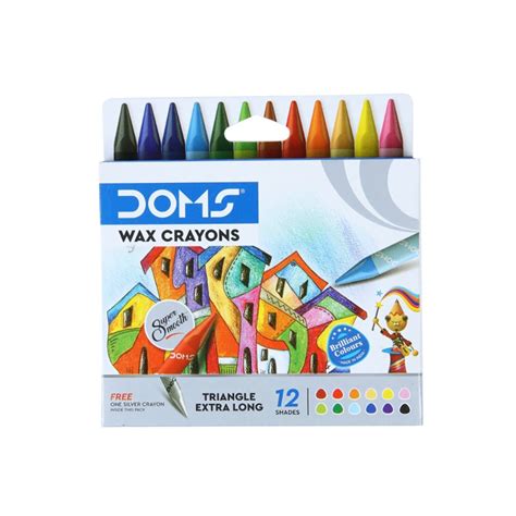 DOMS Non-Toxic Triangle Extra Long Wax Crayons Set in Cardboard Box (12 ...