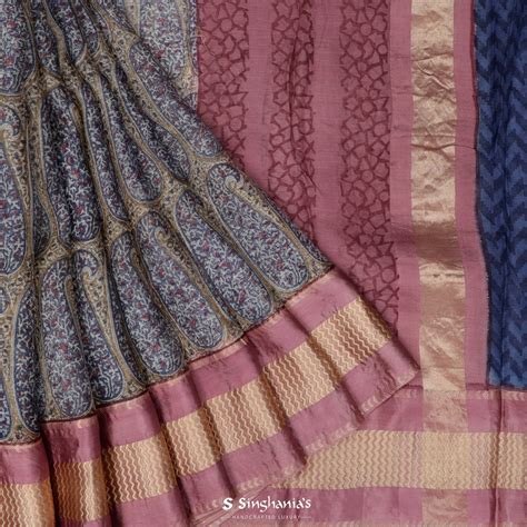 Autumn Cream Printed Maheshwari Saree With Paisley Pattern | Singhania's