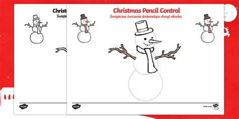 Black and White Snowman Tracing Control Sheet English/Polish