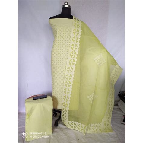 Cotton Applique work Yellow Suit with Organdy Dupatta-Indiehaat ...