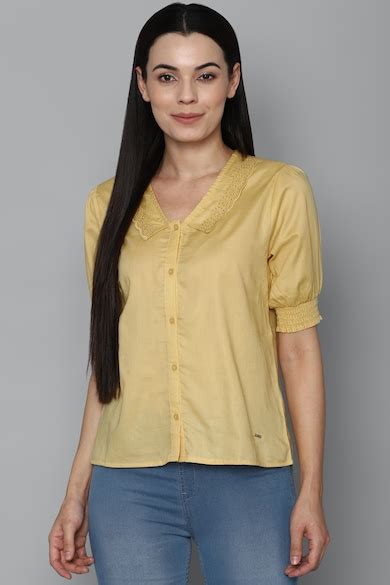 Buy Women Yellow Solid Casual Top Online - 699875 | Allen Solly