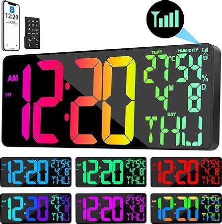 11 RGB Color Changes Large Digital Wall Clock/Bluetooth Auto Time Sync ...