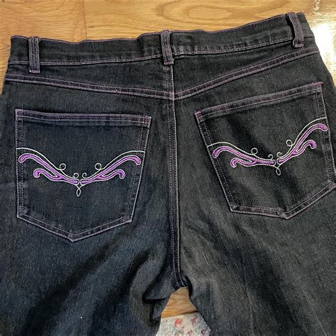 vintage bootcut LAZER jeans with purple stitching... - Depop