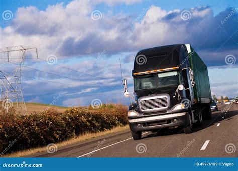 Black Pro Powerful Modern Stylish Semi Truck and Trailer on High Stock ...