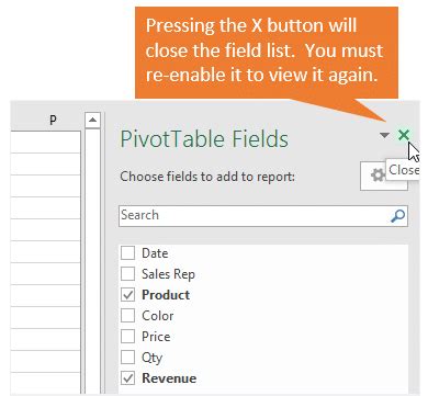 Image result for PivotTable Field List Not Showing