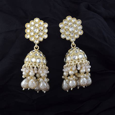 Classic White Color Kundan Earrings Designed for Bridal Wear and Tradi ...
