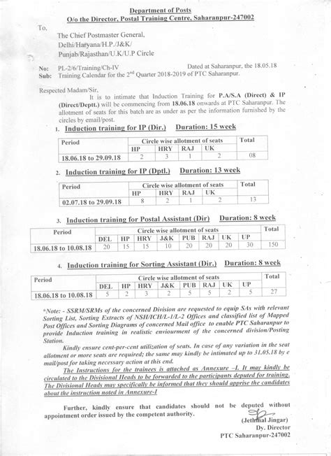 Training Calendar for the 2nd Quarter 2018-2019 of PTC Saharanpur - DoP ...