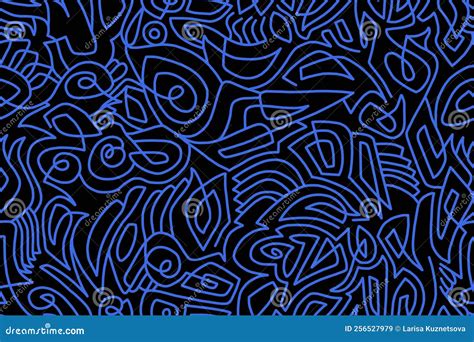 Abstract Drawing with Blue Lines on a Black Background. Stock ...
