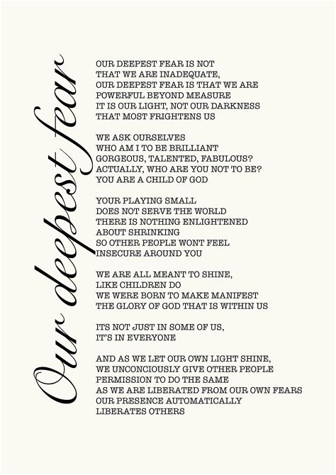 Our Deepest Fear Poem Marianne Williamson Multiple Colour Prints. Coach ...