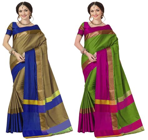 Buy Art Décor Sarees Women's Pack of 2 Sarees Cotton Silk Saree With ...